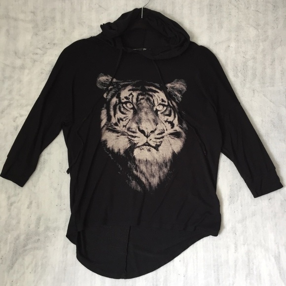 Rebel Sugar Tiger Graphic Hoodie XS Lightweight Black Hi-low Hem - Picture 1 of 11